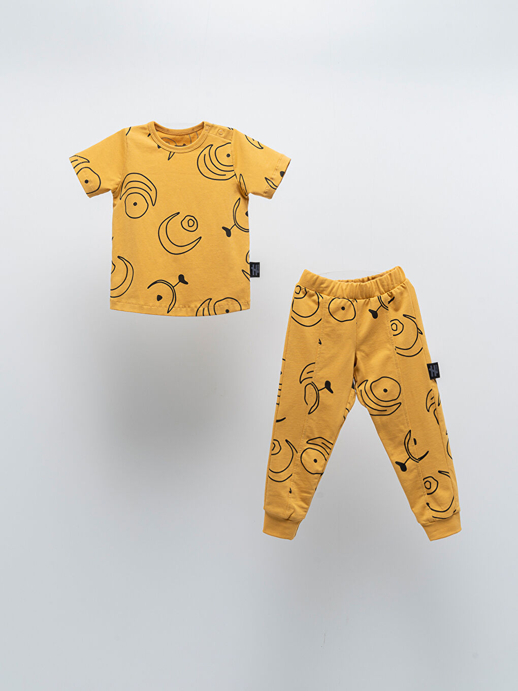 Sarı Bisiklet Yaka Kısa Kollu Baskılı Bebek Tişört ve Eşofman Alt 2'li-1