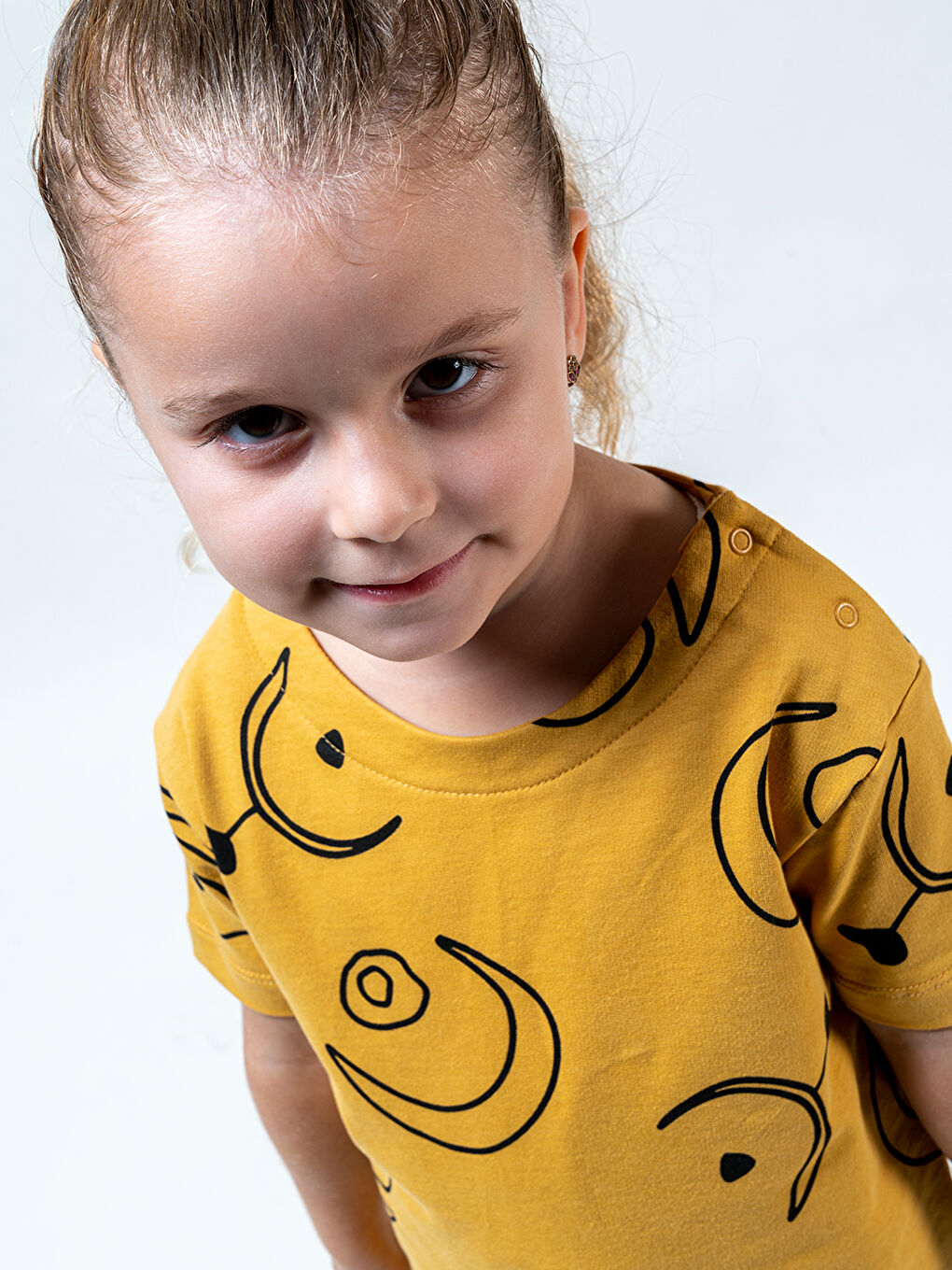 Sarı Bisiklet Yaka Kısa Kollu Bebek Tişört ve Eşofman Alt 2'li-1