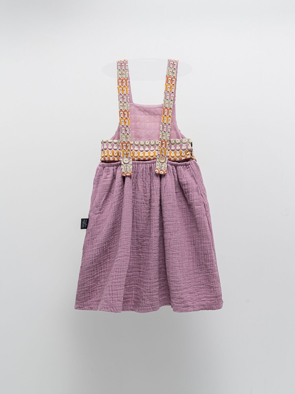 Mor Kare Yaka Desenli Askılı Çocuk Elbise-1