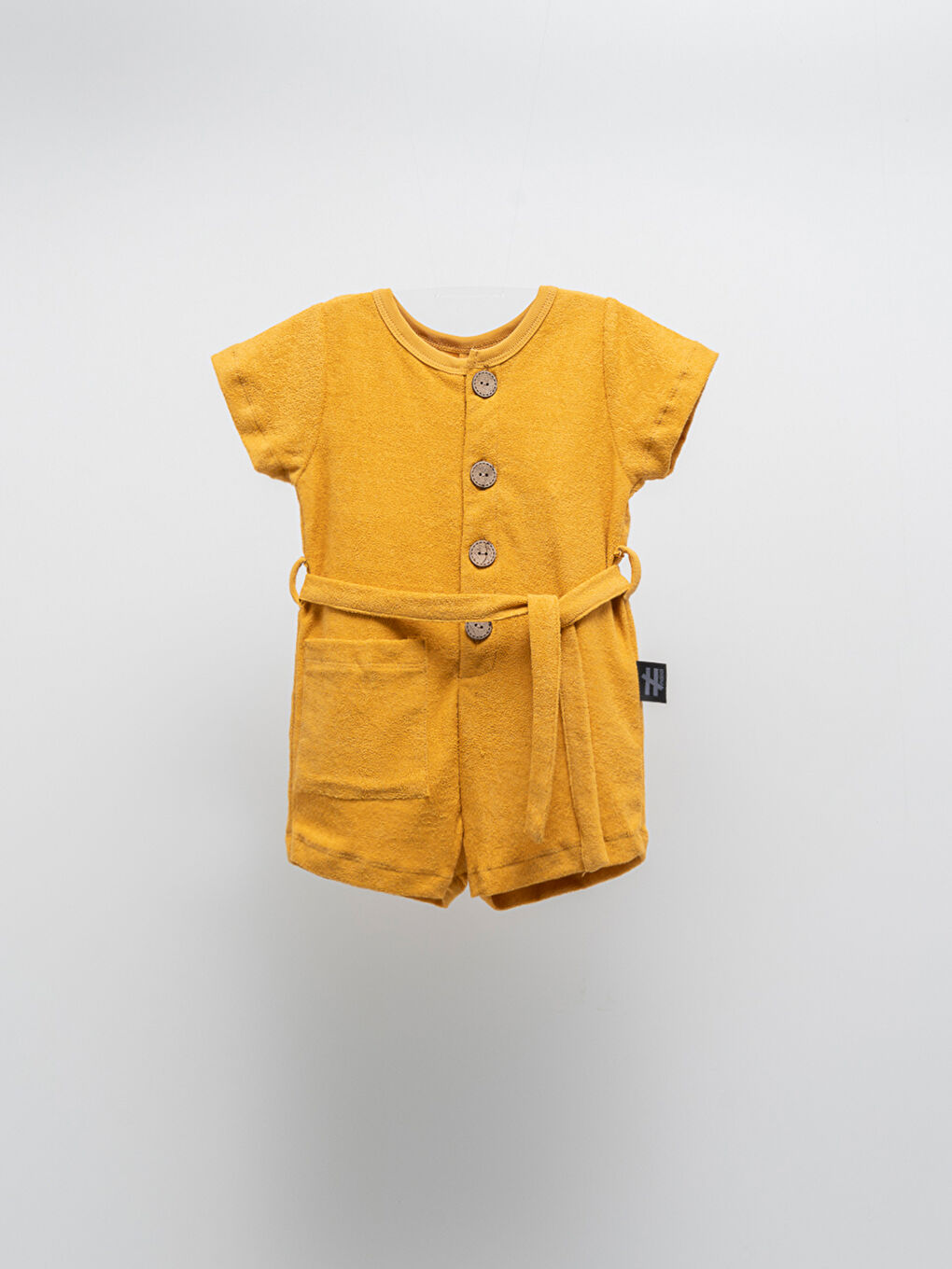 Sarı Bisiklet Yaka Kısa Kollu Havlu Kız Bebek Salopet-2
