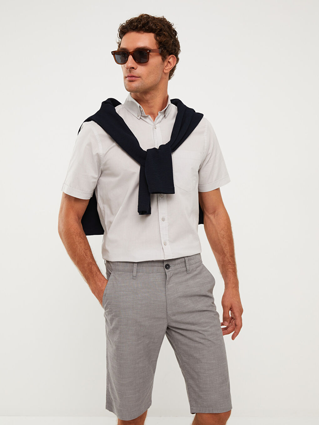 Gri Standart Kalıp Poplin Erkek Şort