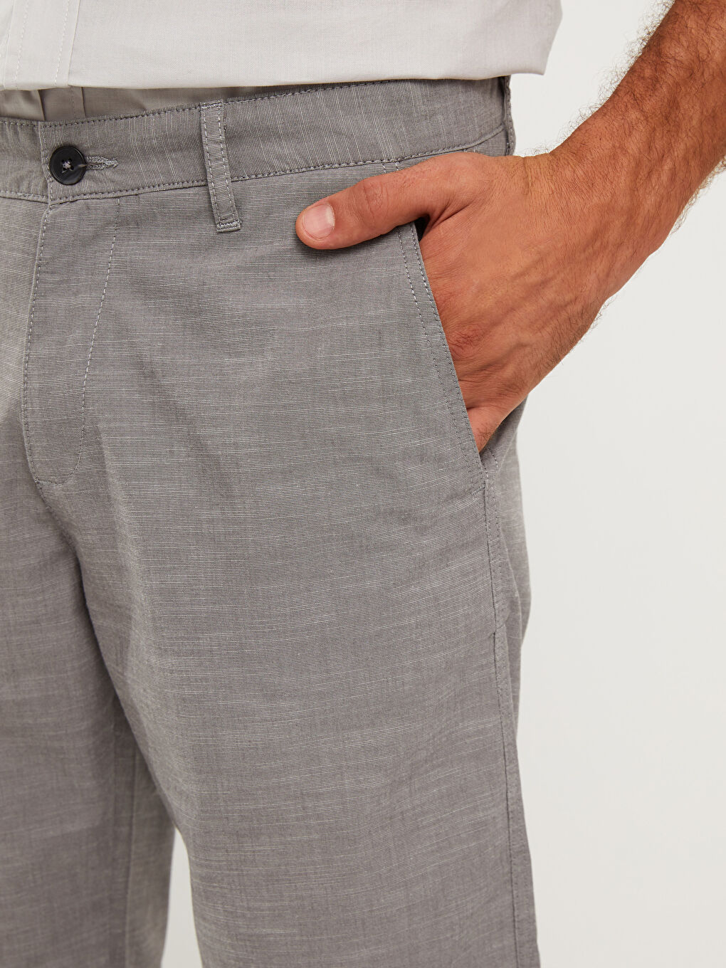 Gri Standart Kalıp Poplin Erkek Şort-2