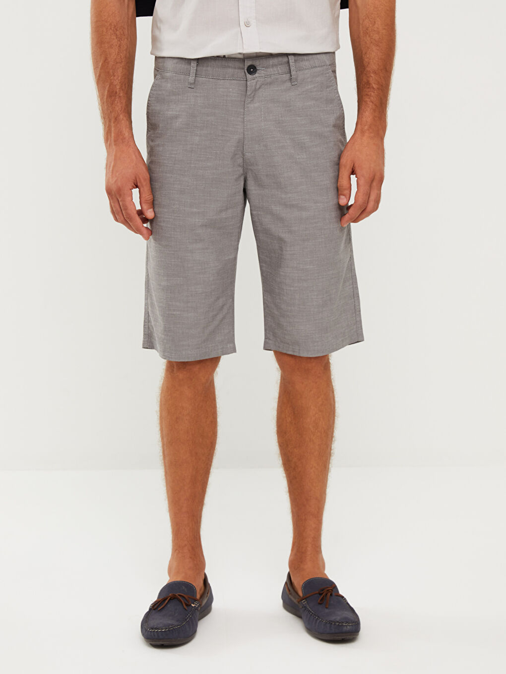 Gri Standart Kalıp Poplin Erkek Şort-3