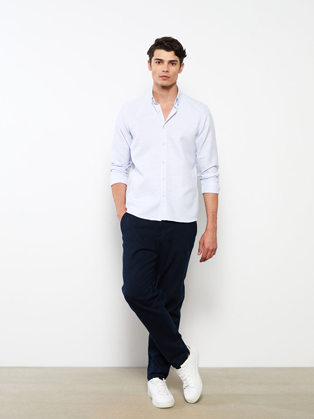 Mavi Regular Fit Uzun Kollu Armürlü Erkek Gömlek-1