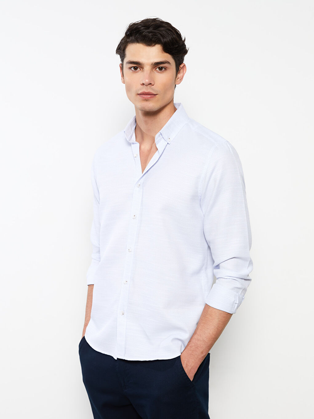 Mavi Regular Fit Uzun Kollu Armürlü Erkek Gömlek-4