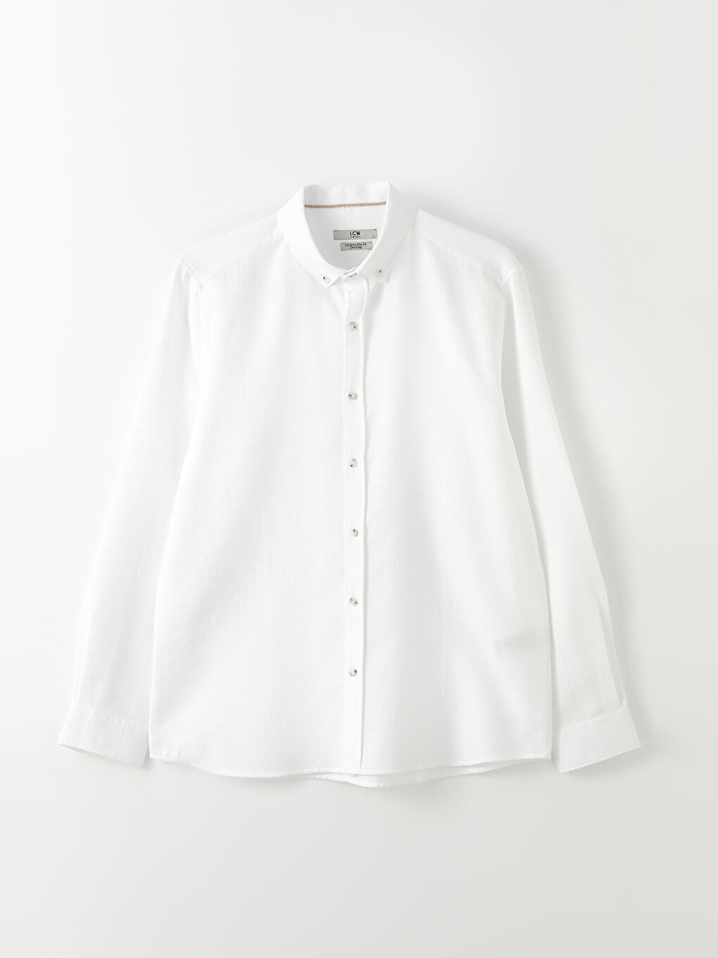 Beyaz Regular Fit Uzun Kollu Armürlü Erkek Gömlek-5