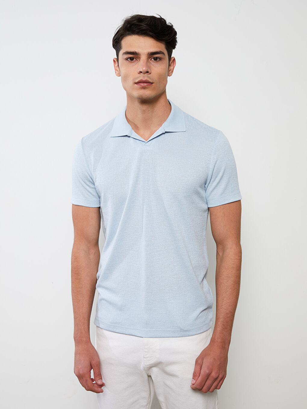 Mavi Polo Yaka Kısa Kollu Erkek Tişört-1