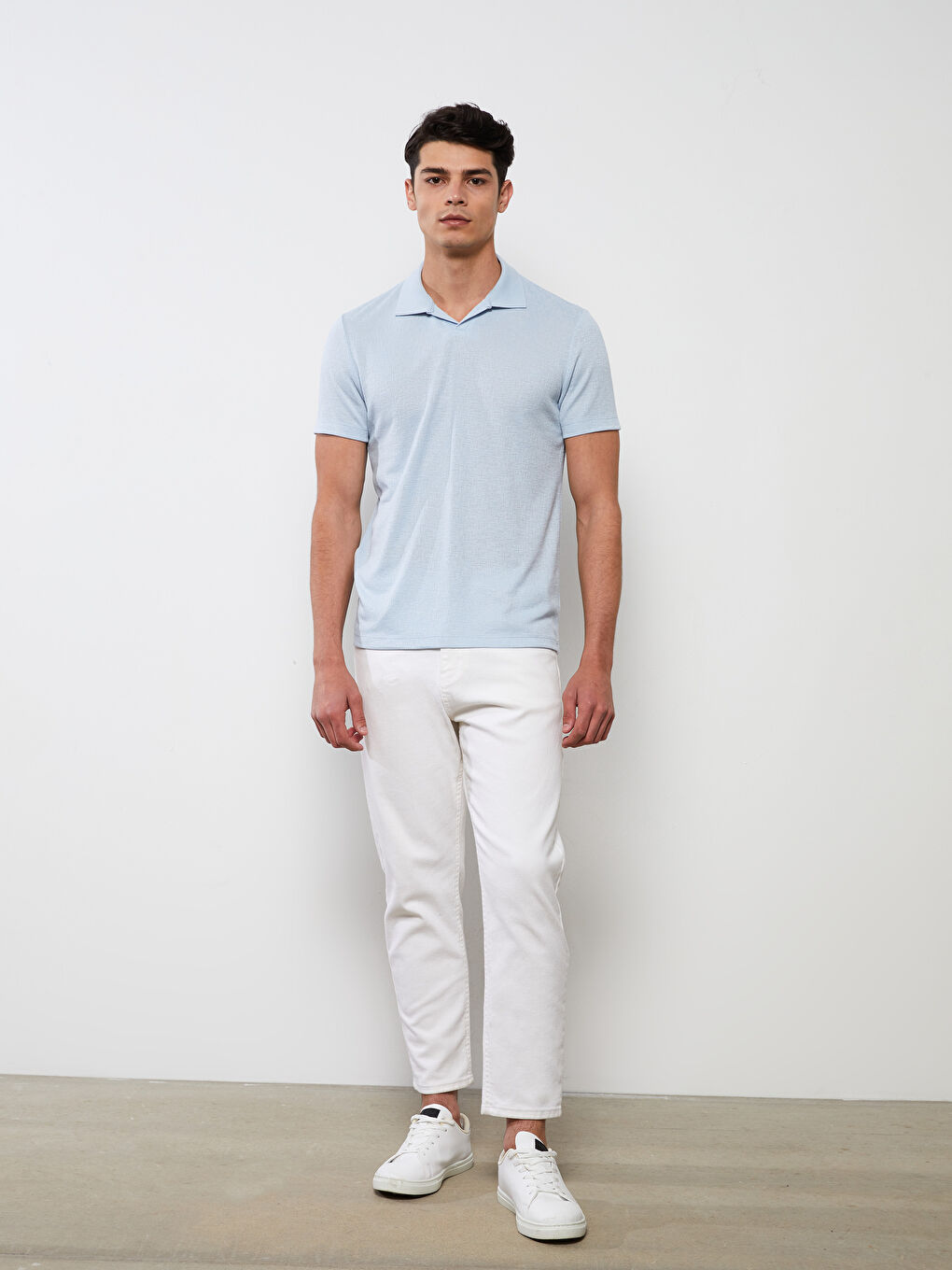 Mavi Polo Yaka Kısa Kollu Erkek Tişört-2