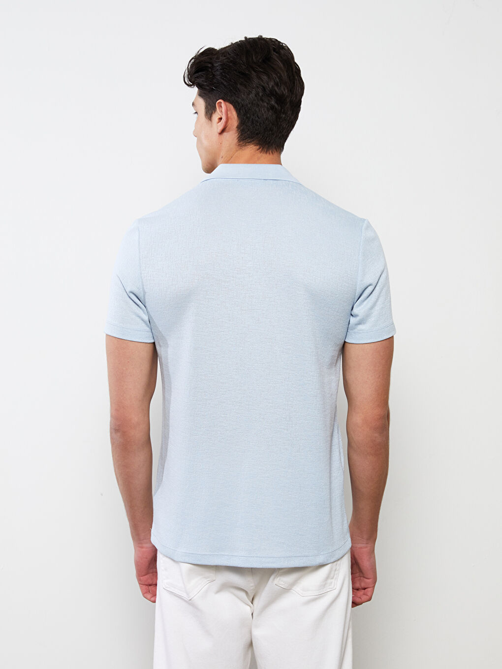 Mavi Polo Yaka Kısa Kollu Erkek Tişört-4