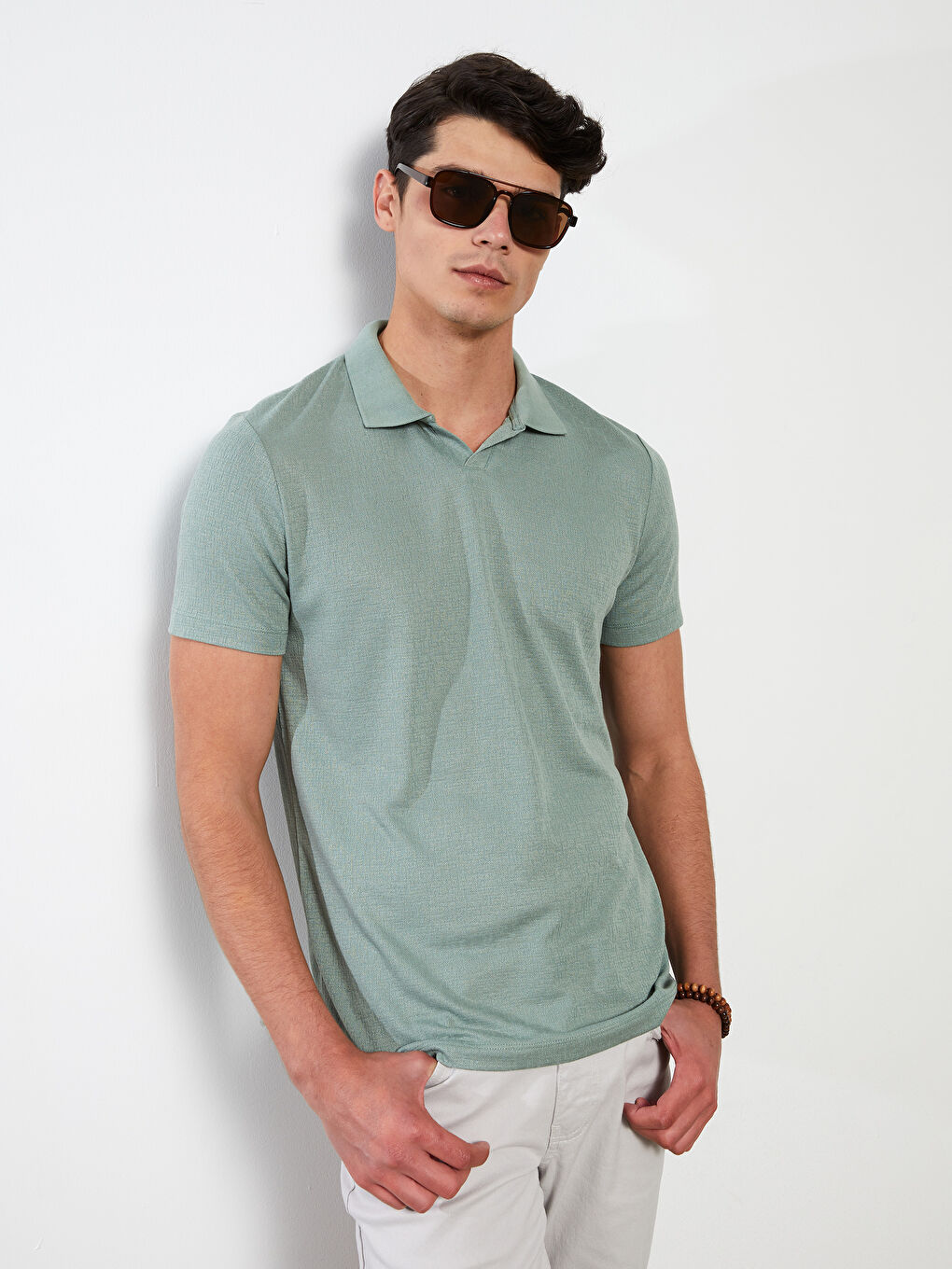 Yeşil Polo Yaka Kısa Kollu Erkek Tişört