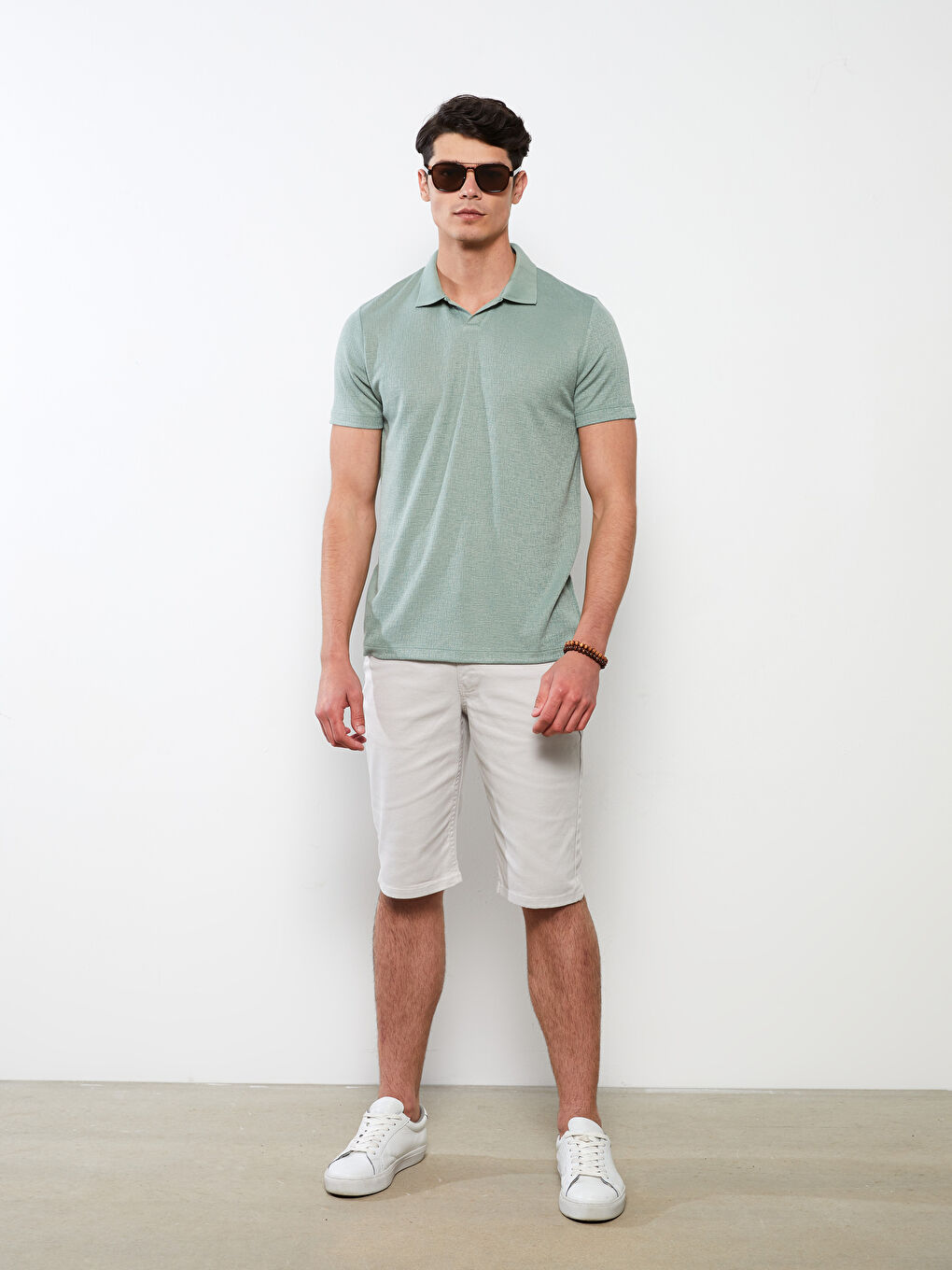 Yeşil Polo Yaka Kısa Kollu Erkek Tişört-2