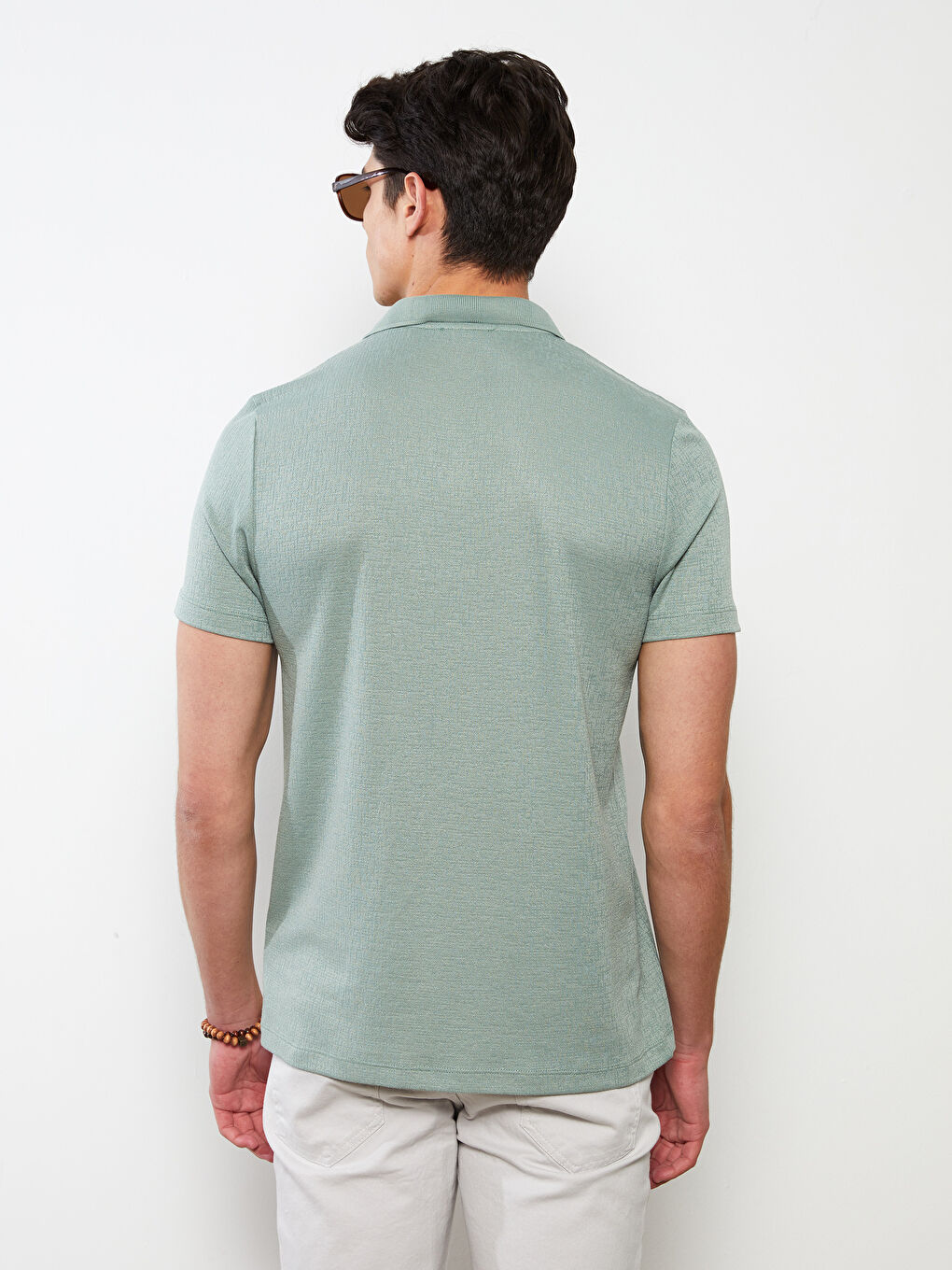 Yeşil Polo Yaka Kısa Kollu Erkek Tişört-4