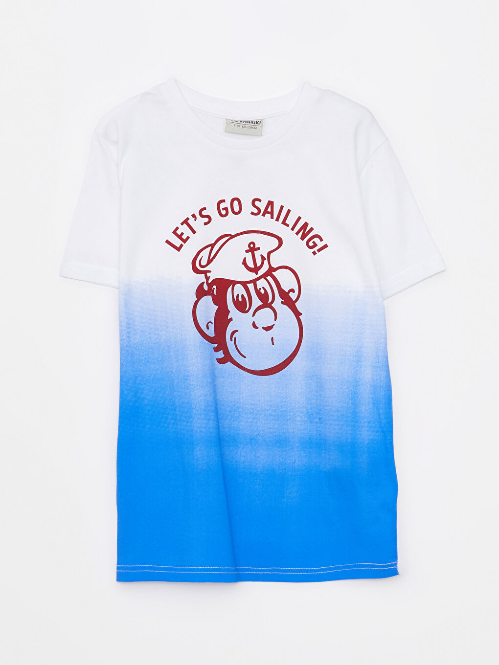 Beyaz Bisiklet Yaka Nostaljik Maymun Baskılı Kısa Kollu Pamuklu Erkek Çocuk Tişört