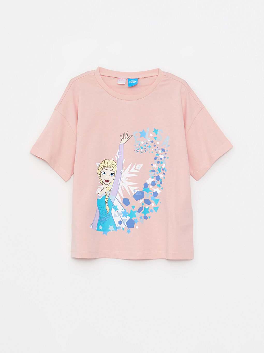 LCW Kids Pembe Bisiklet Yaka Elsa Baskılı Kısa Kollu Kız Çocuk Şortlu Pijama Takımı - 1