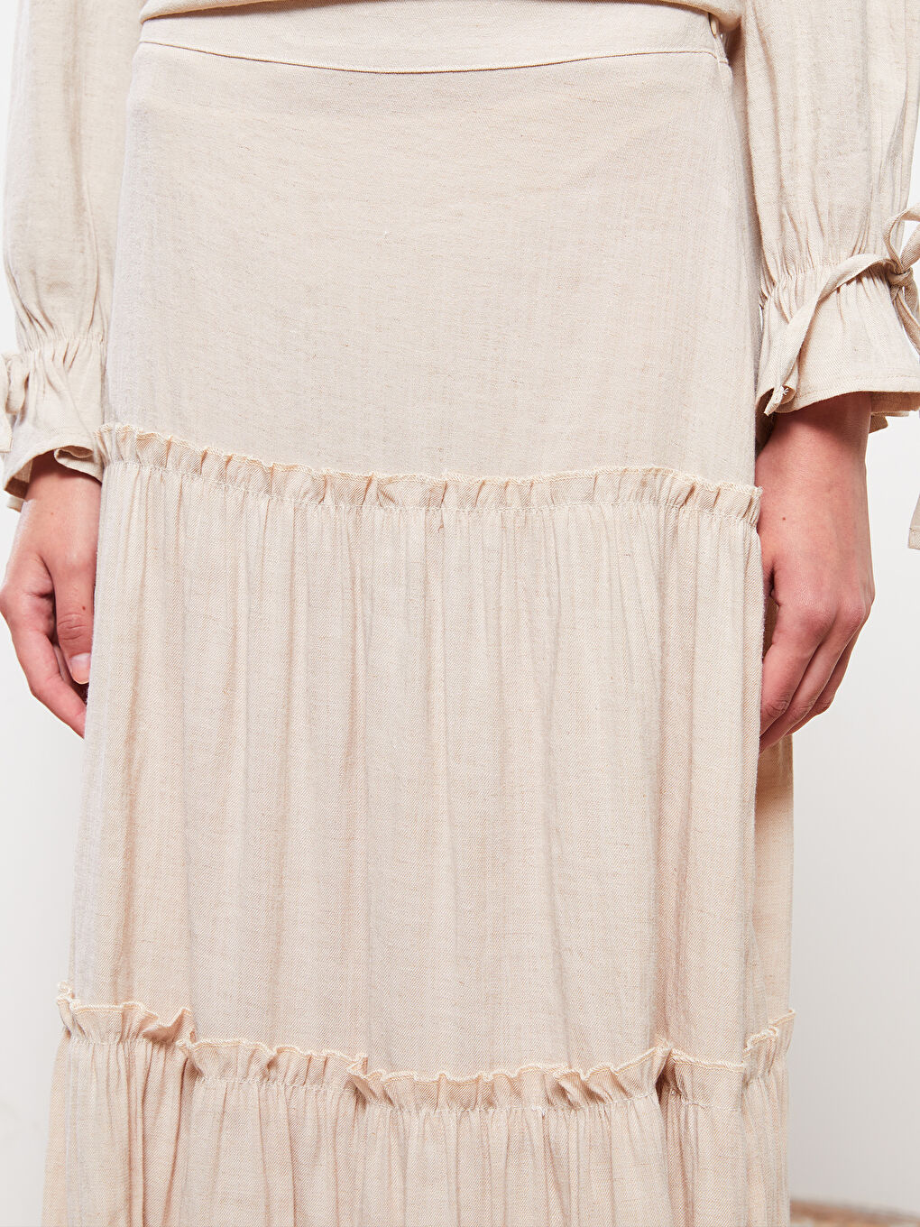 Bej Düz Poplin Kadın Etek-2