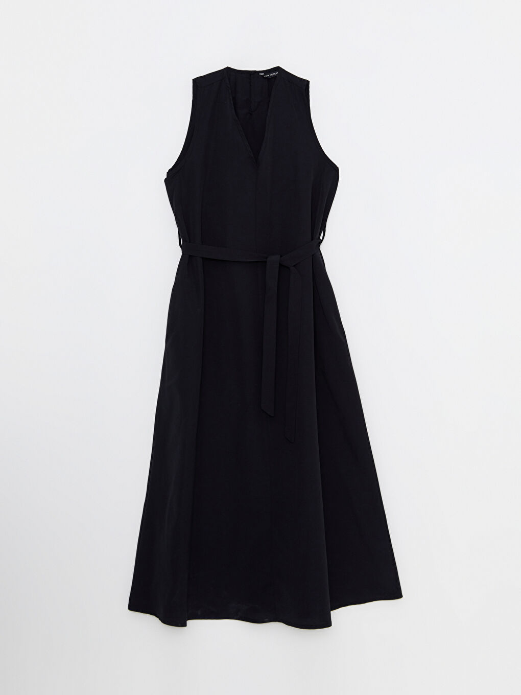 Siyah Kadın V Yaka Düz Kolsuz Elbise-5