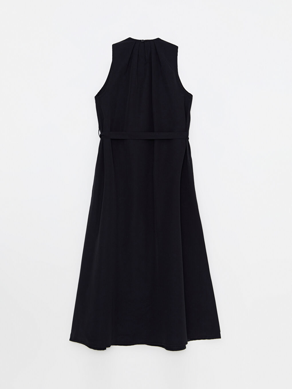 Siyah Kadın V Yaka Düz Kolsuz Elbise-6