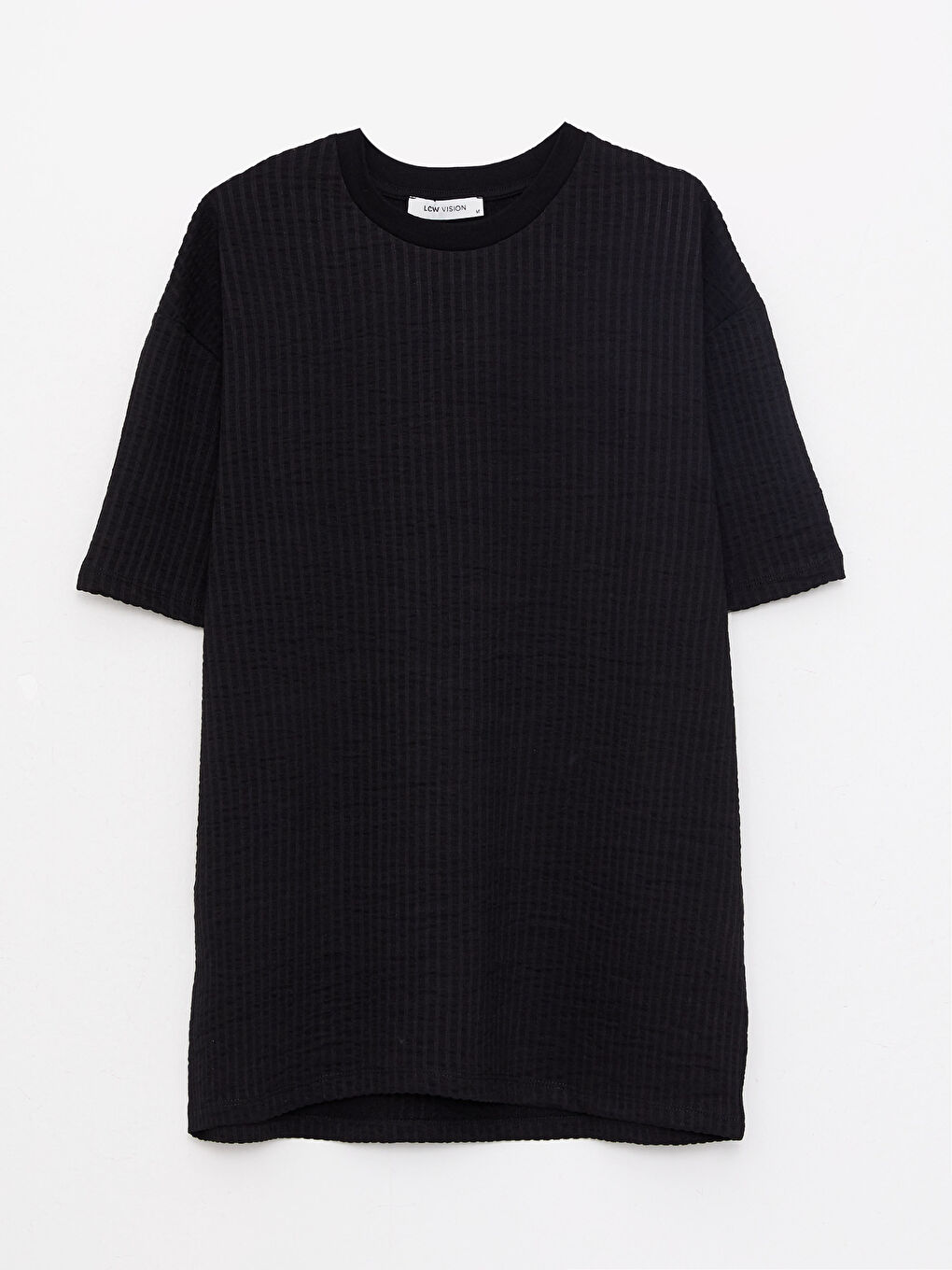 Siyah Bisiklet Yaka Kısa Kollu Çizgili Erkek Tişört-5