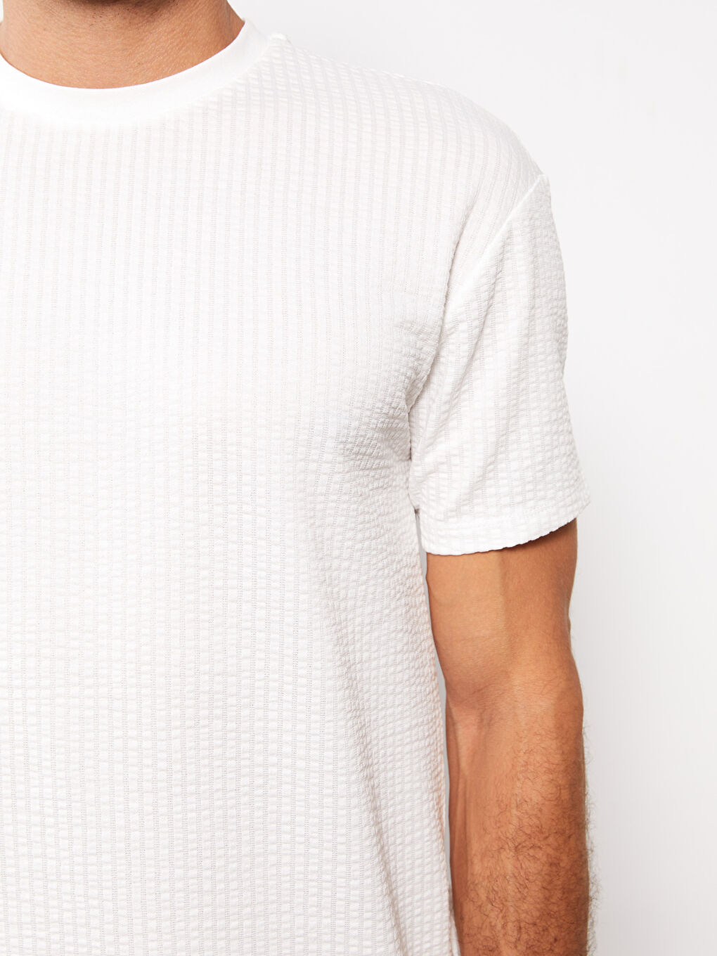 Ekru Bisiklet Yaka Kısa Kollu Çizgili Erkek Tişört-3