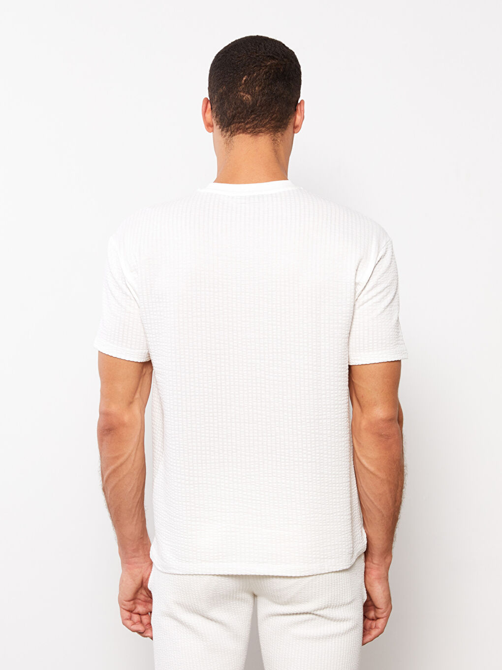 Ekru Bisiklet Yaka Kısa Kollu Çizgili Erkek Tişört-4