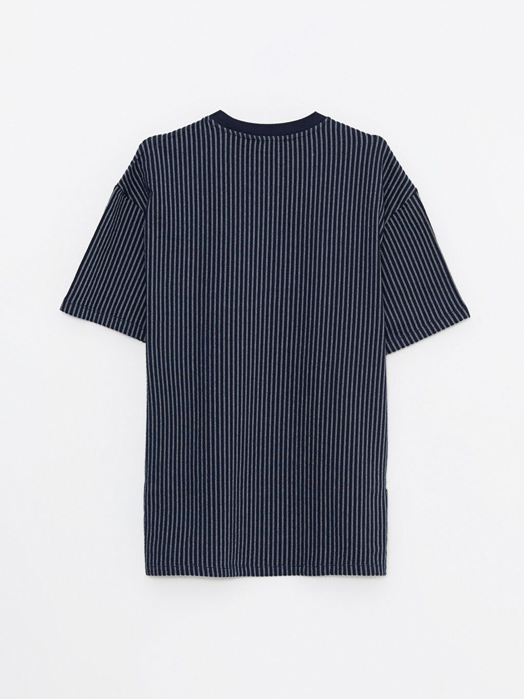 Lacivert Bisiklet Yaka Kısa Kollu Çizgili Erkek Tişört-6