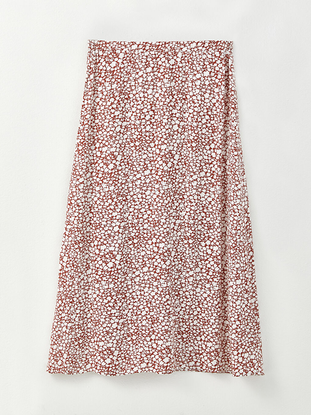 Kahverengi Beli Lastikli Desenli Viskon Kadın Kloş Etek-5