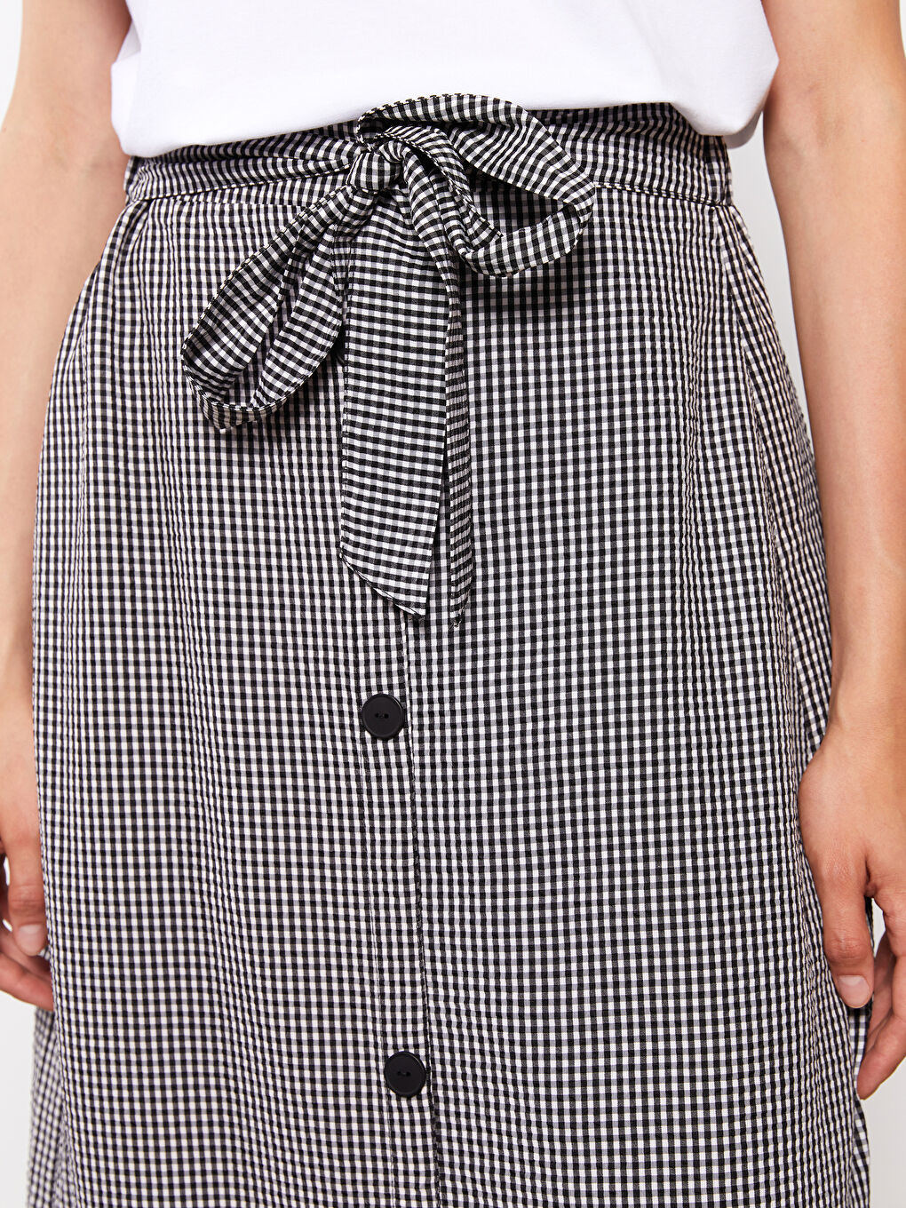 Siyah Beli Lastikli Ekose A Kesim Kadın Etek-3