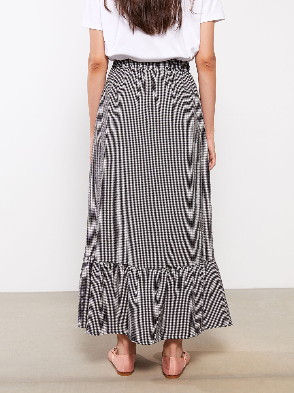 Siyah Beli Lastikli Ekose A Kesim Kadın Etek-4