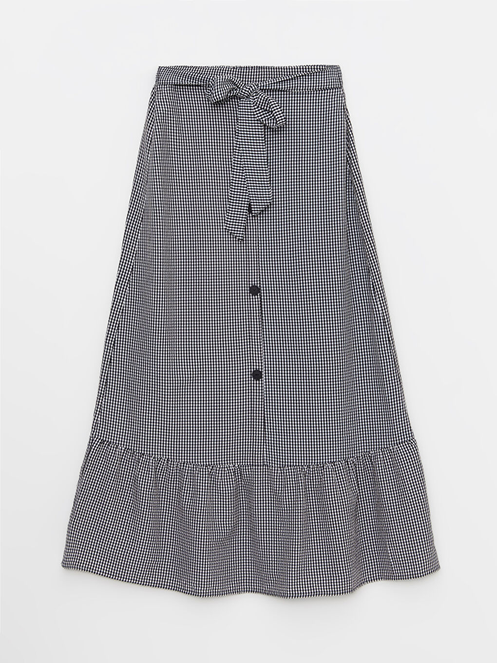 Siyah Beli Lastikli Ekose A Kesim Kadın Etek-5