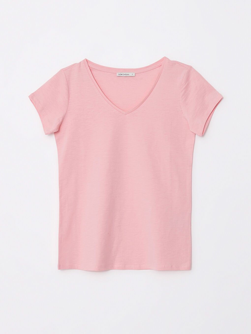 تيشيرت نسائي قطن بقصة مستقيمة وفتحة رقبة على شكل حرف V وكم قصير-5