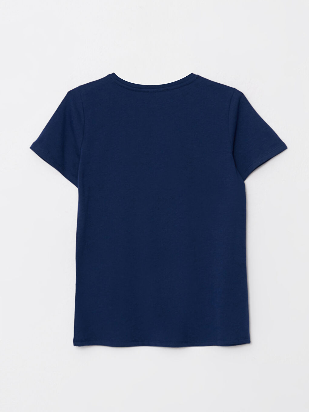 Lacivert Bisiklet Yaka Düz Kısa Kollu Kadın Tişört-6
