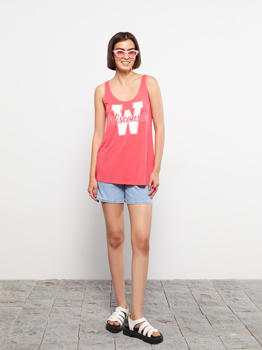 Débardeur Athlète Imprimé Viscose Encolure En U