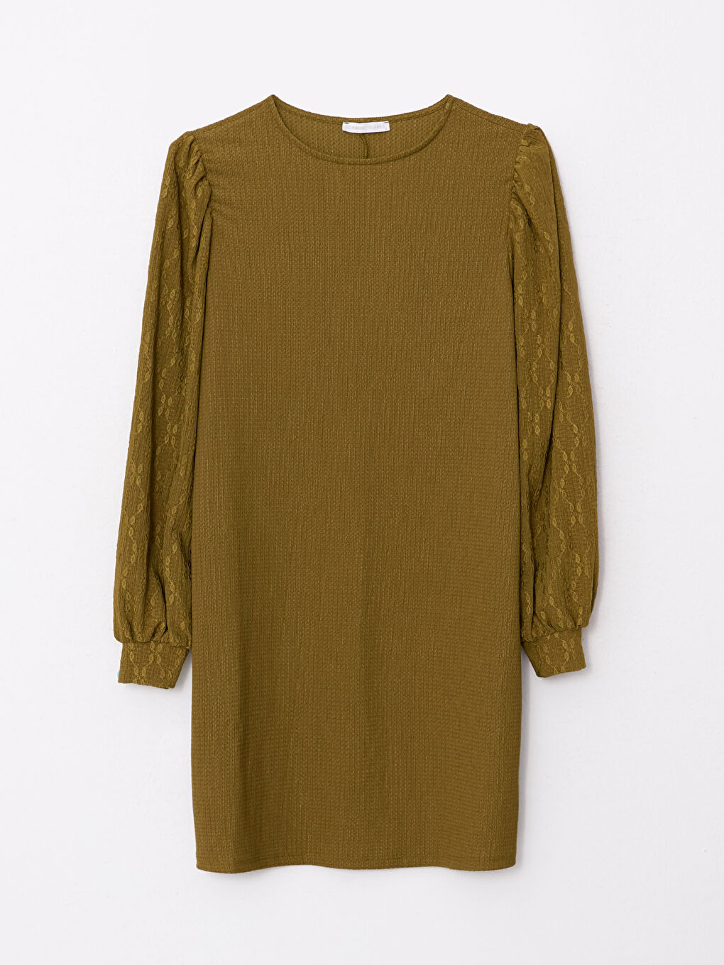 Yeşil Bisiklet Yaka Desenli Uzun Kollu Kadın Tunik-5