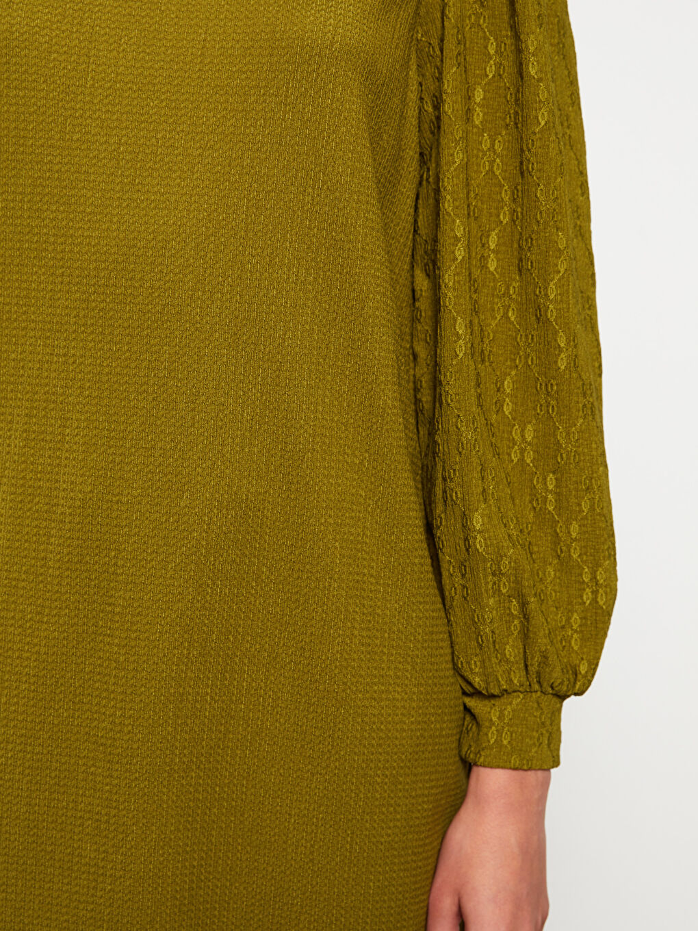 Yeşil Bisiklet Yaka Desenli Uzun Kollu Kadın Tunik-3