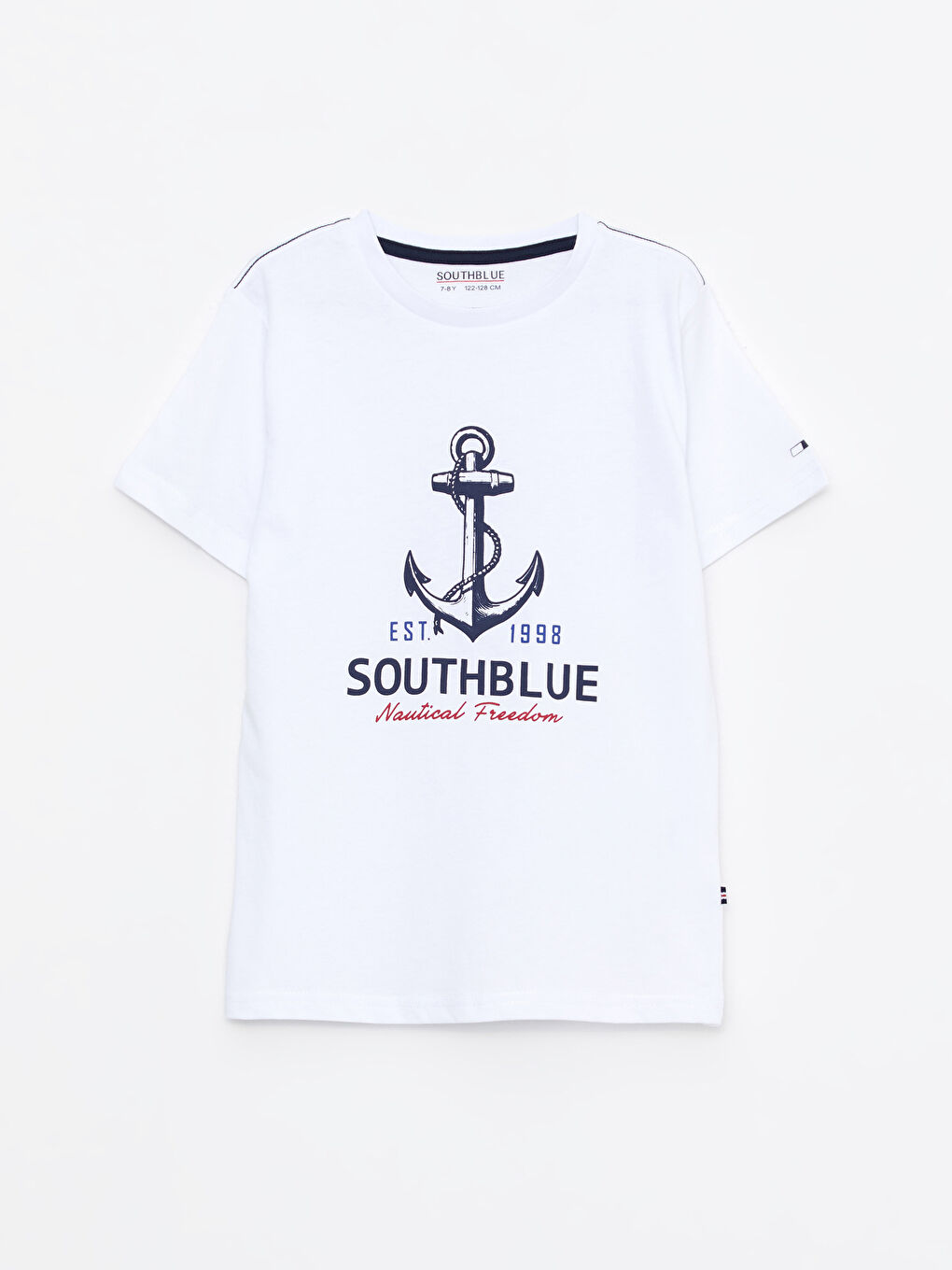 Beyaz Bisiklet Yaka Baskılı Kısa Kollu Pamuklu Erkek Çocuk Tişört