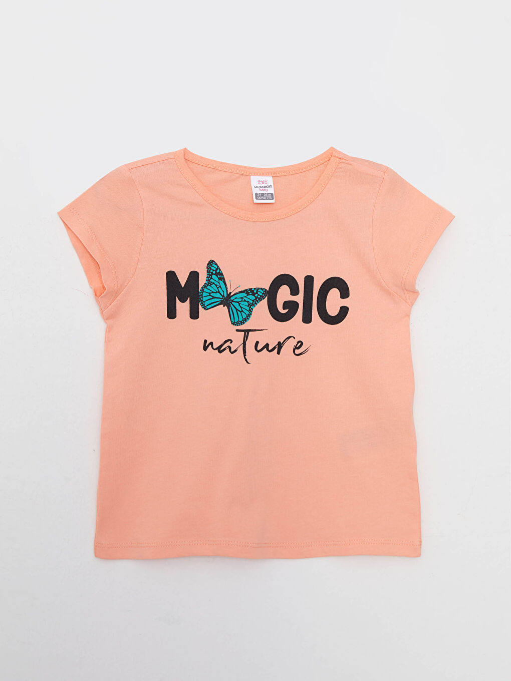 Ekru Bisiklet Yaka Kısa Kollu Baskılı Pamuklu Kız Bebek Tişört 3'lü-1