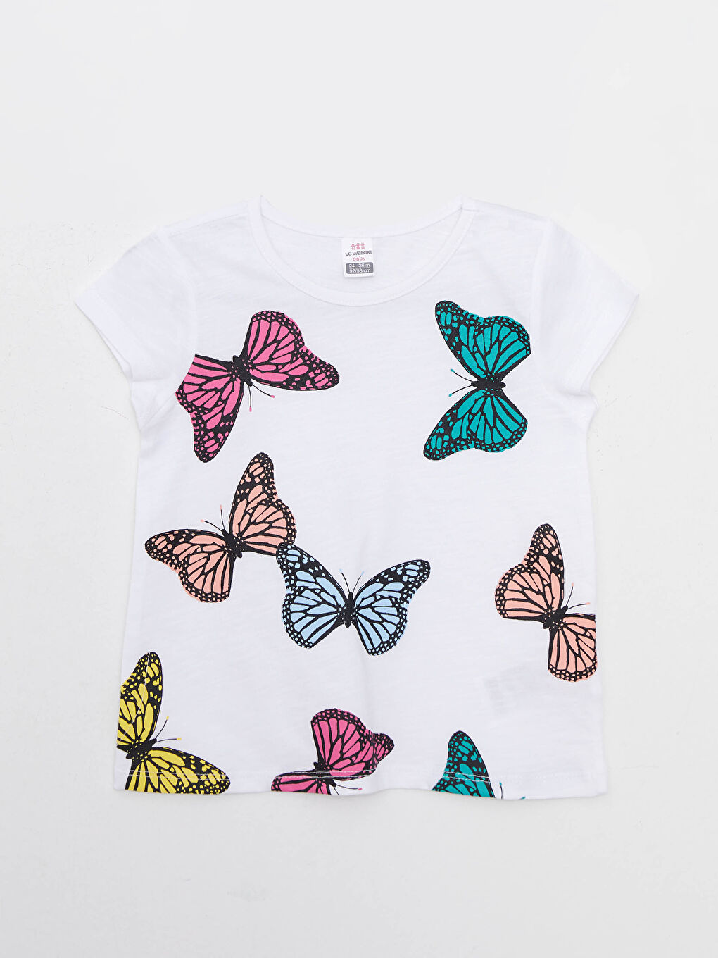 Ekru Bisiklet Yaka Kısa Kollu Baskılı Pamuklu Kız Bebek Tişört 3'lü-3