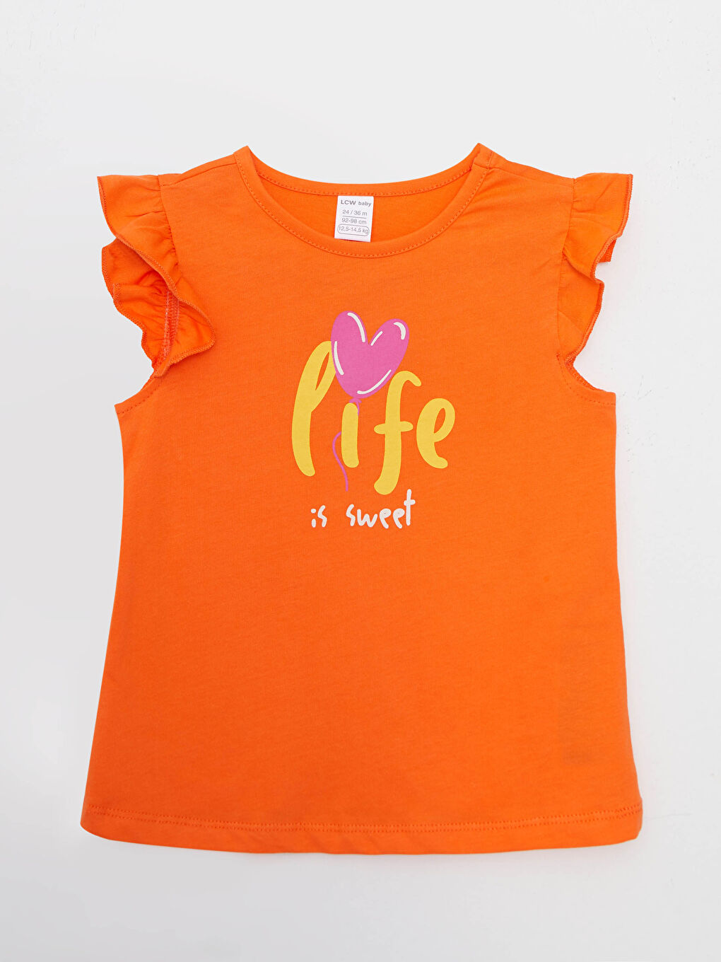 Sarı Bisiklet Yaka Baskılı Pamuklu Kız Bebek Tişört 2'li-1