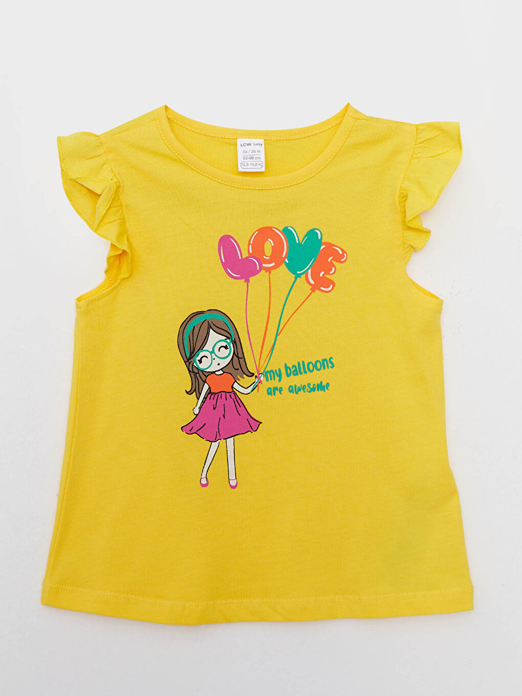 Sarı Bisiklet Yaka Baskılı Pamuklu Kız Bebek Tişört 2'li-2
