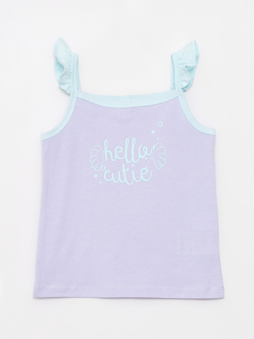 Lila Kare Yaka Askılı Baskılı Pamuklu Kız Bebek Atlet 2'li-1