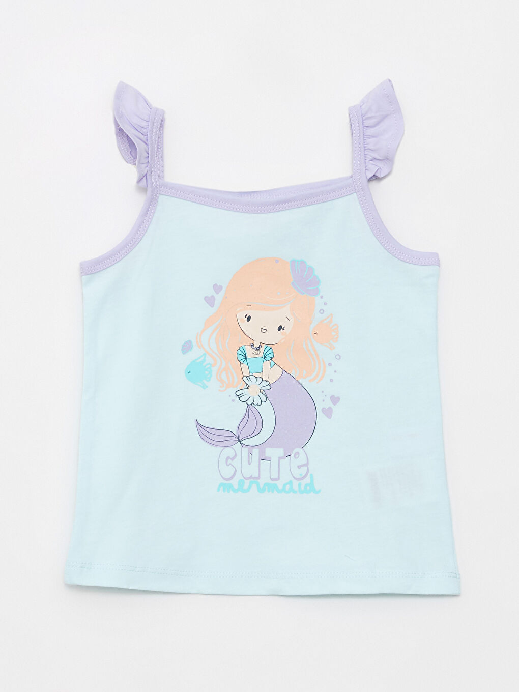 Lila Kare Yaka Askılı Baskılı Pamuklu Kız Bebek Atlet 2'li-2