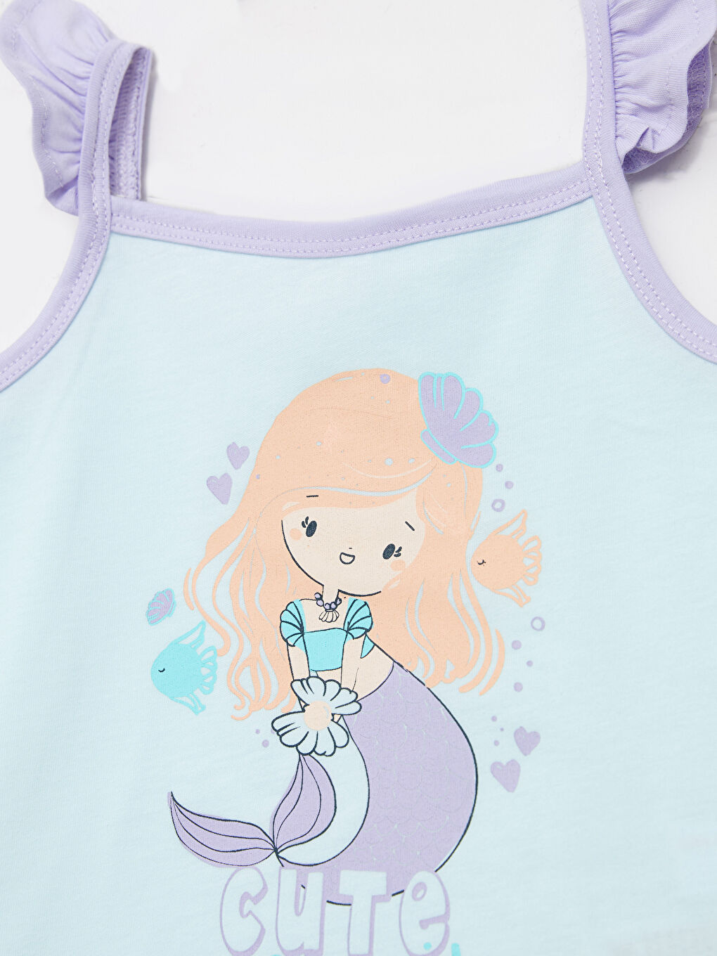 Lila Kare Yaka Askılı Baskılı Pamuklu Kız Bebek Atlet 2'li-3