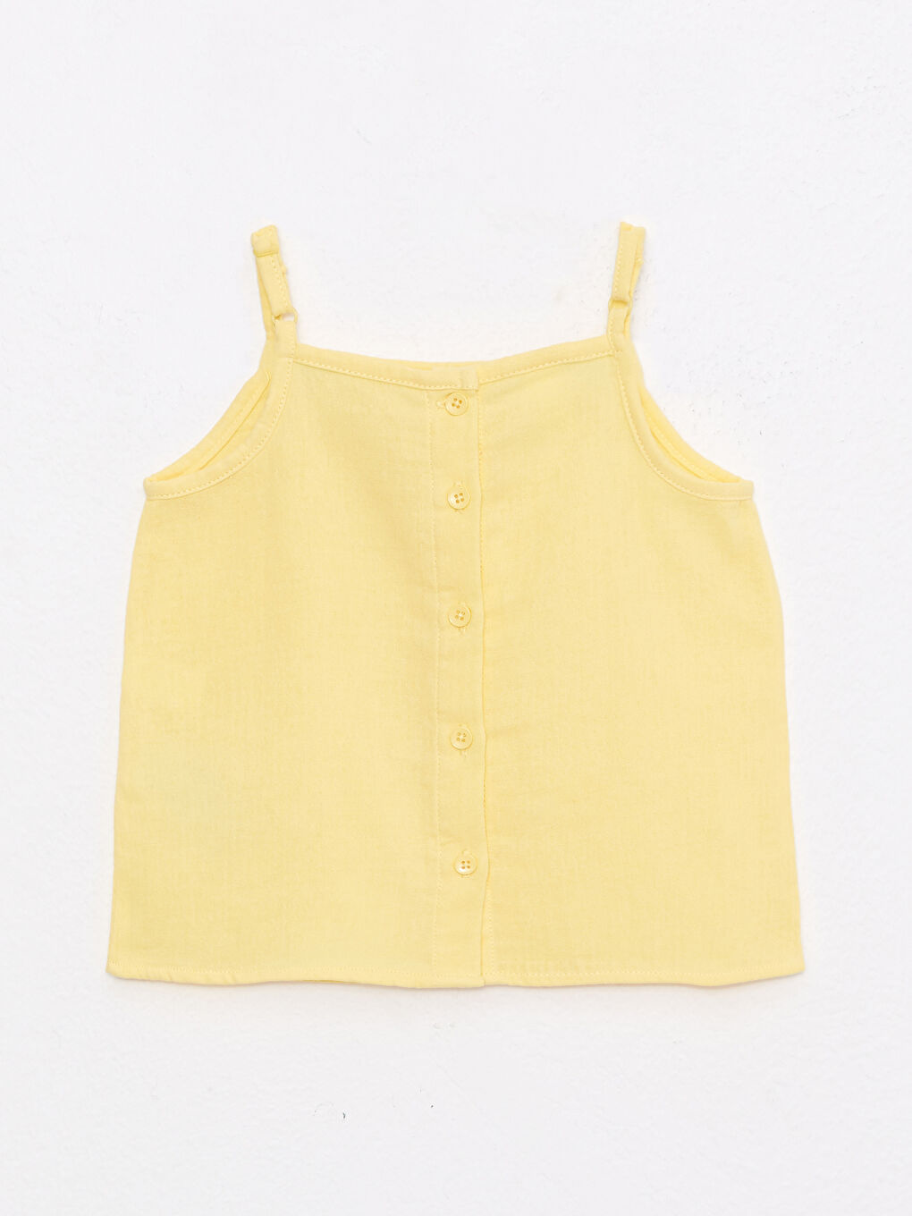 Sarı Kare Yaka Askılı Pamuklu Kız Bebek Bluz-1