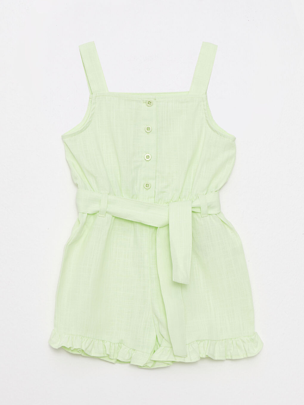 Yeşil Kare Yaka Askılı Basic Pamuklu Kız Bebek Salopet