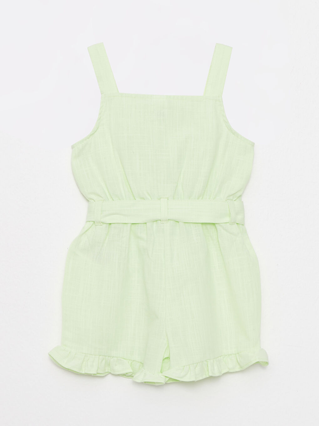 Yeşil Kare Yaka Askılı Basic Pamuklu Kız Bebek Salopet-1