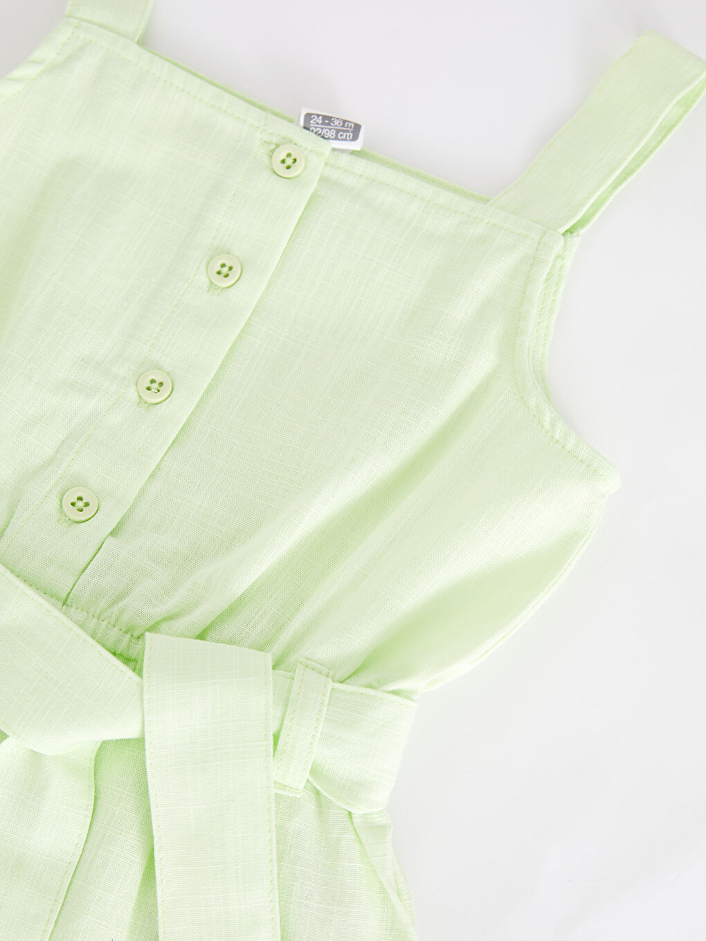 Yeşil Kare Yaka Askılı Basic Pamuklu Kız Bebek Salopet-2