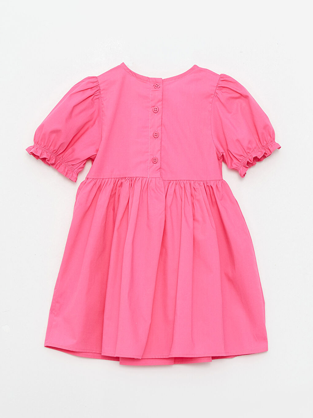 Pembe Bisiklet Yaka Kısa Kollu Basic Kız Bebek Elbise-3