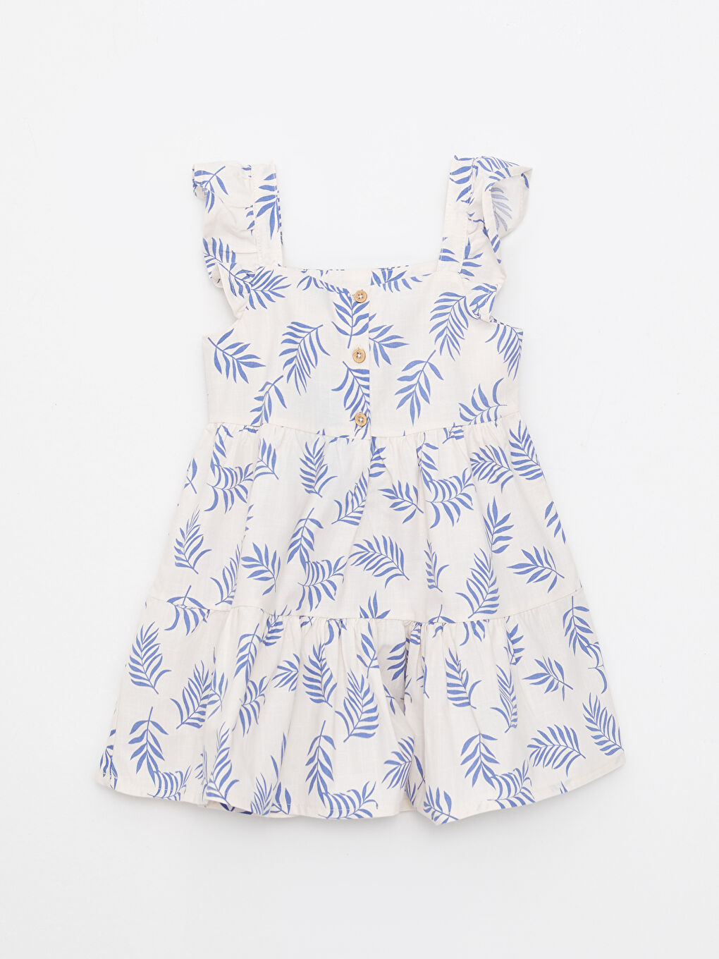 Шаршы жағалы бауы бар принтті мақтадан жасалған қыз бала көйлегі