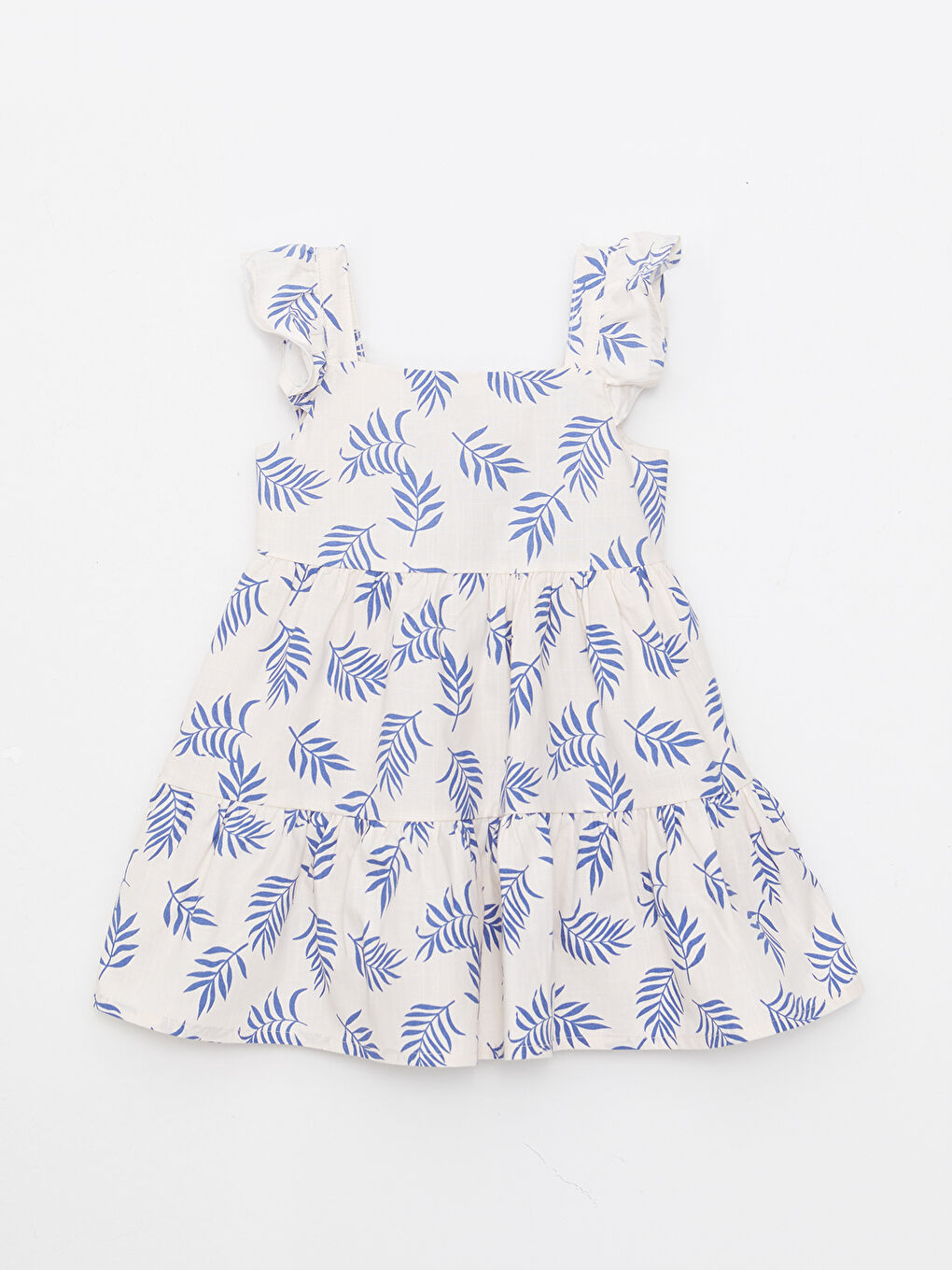 Шаршы жағалы бауы бар принтті мақтадан жасалған қыз бала көйлегі-1