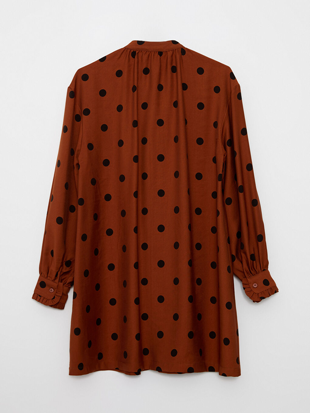 Kahverengi Hakim Yaka Puantiyeli Uzun Kollu Viskon Kadın Tunik-6